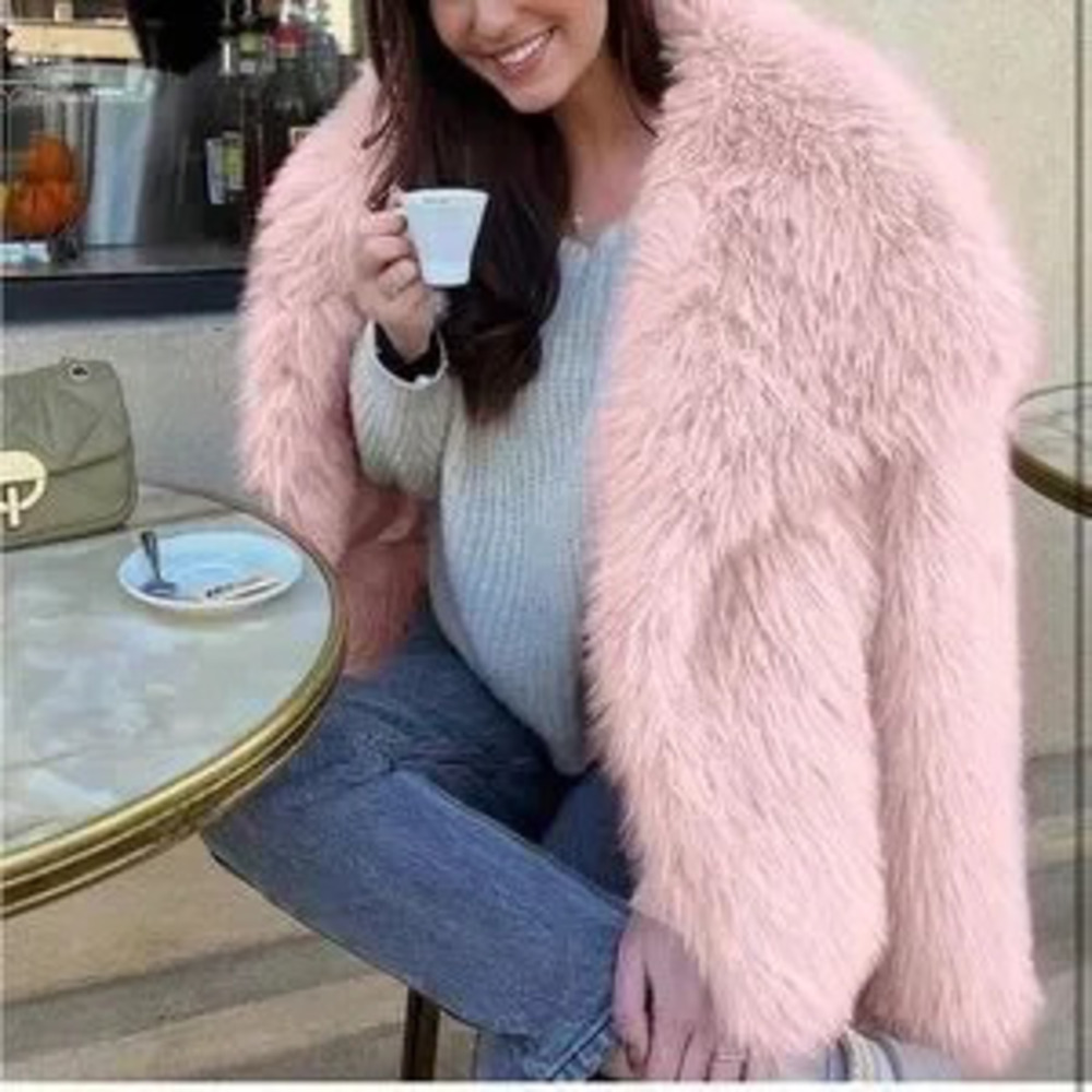 Pink Faux Fur Coat shaggy faux fur jacket thick winter - Picture 2 of 5